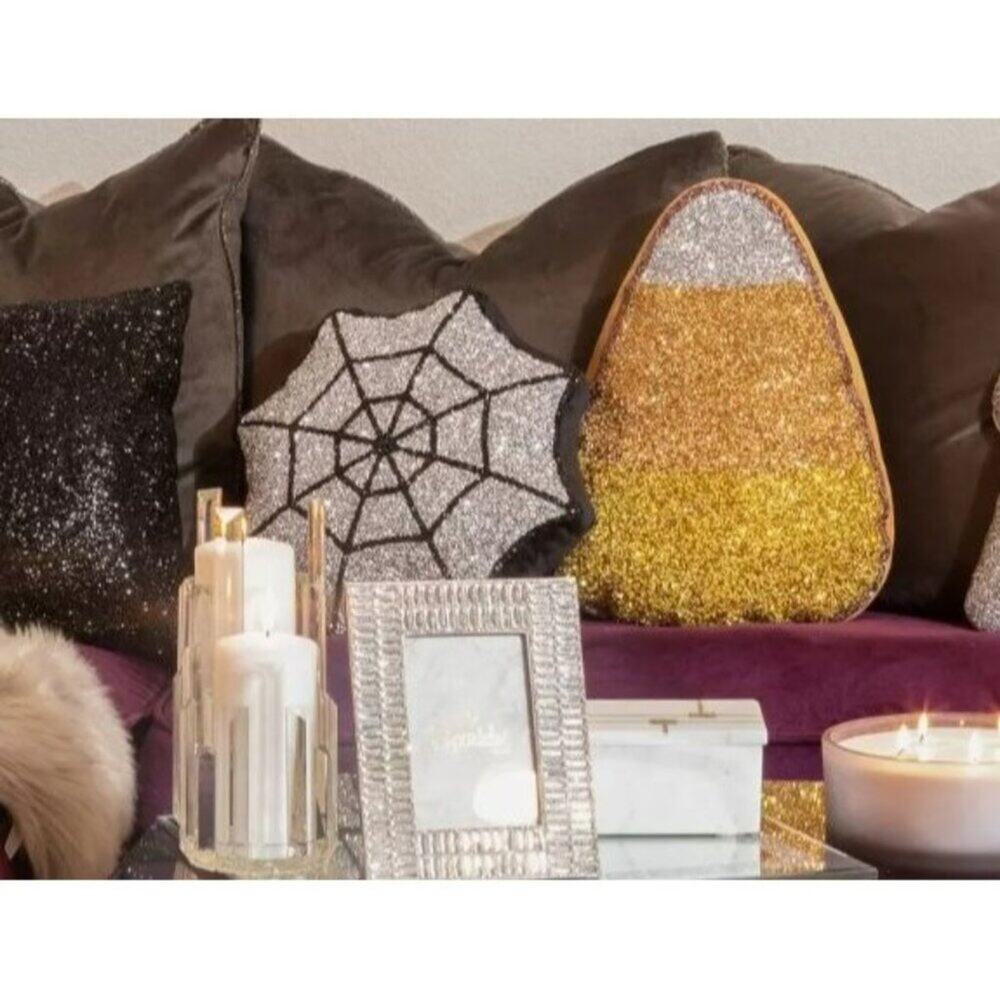 Halloween Sparkles Home Rhinestone Candy Corn Throw Pillow Shimmers